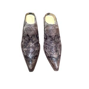 Corral Brown Leather Slip-On Rodeo Cowboy Wester Mules Intricate Embossed 8.5